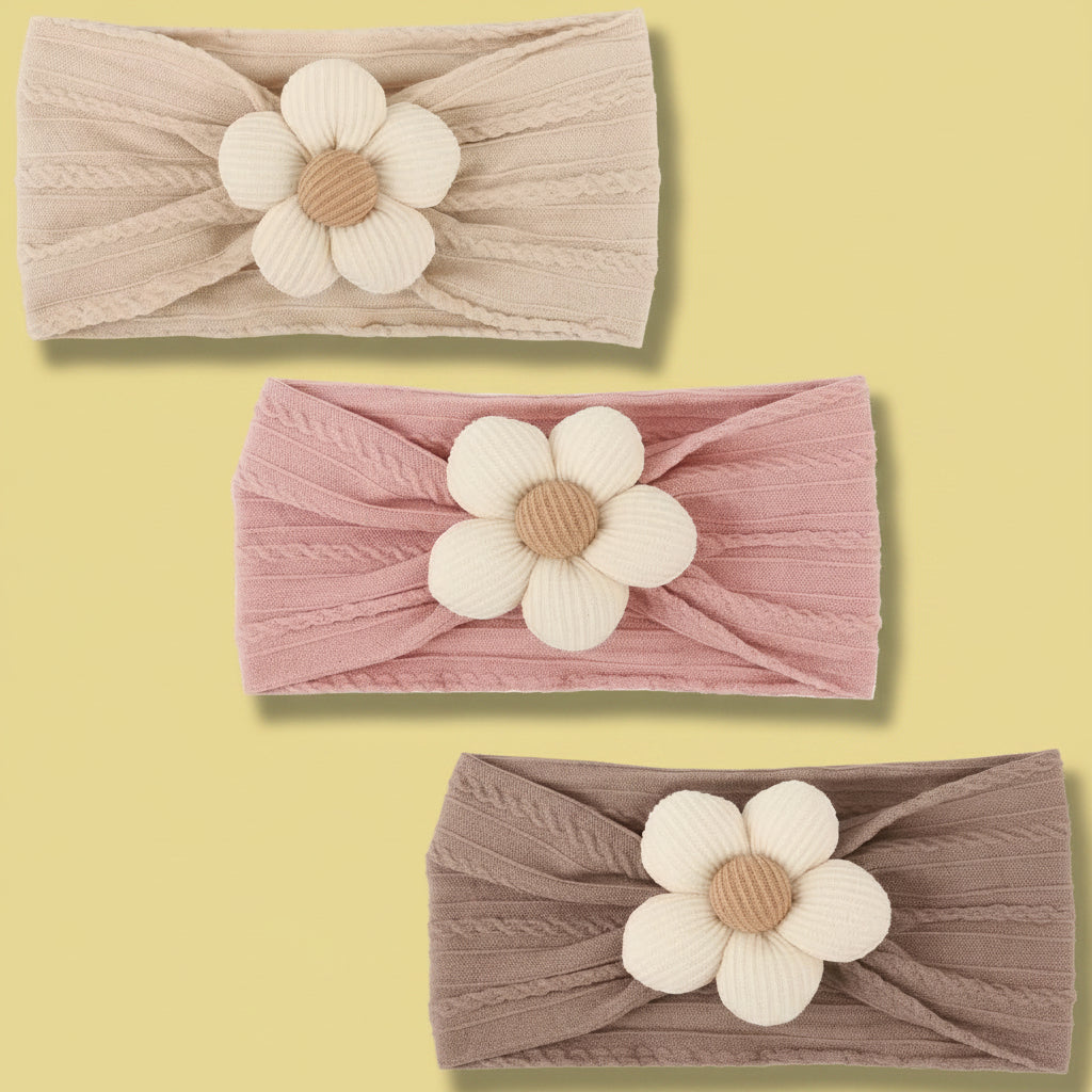 AQOKKA 3 Pcs Baby Flower Headbands Nylon Baby Hairbands Baby Girl Hair Accessories for Newborn Infant Toddler Baby Essentials